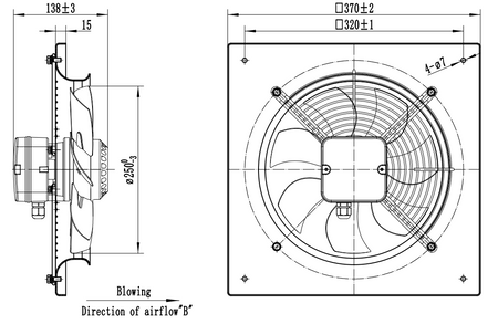 AXF250B - Axial frånluftsfläkt 250 mm